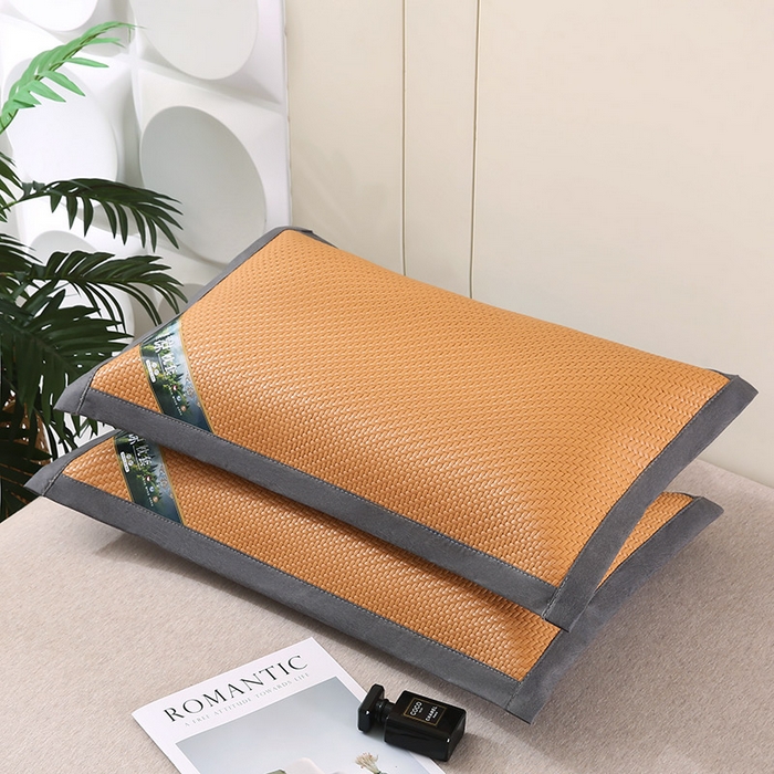 91家纺网 家纺一手货源 找家纺 小牛席业 2026新款经典款-角标霸王藤夏凉枕藤枕头冰藤枕头冰丝枕豆豆枕头 黄色