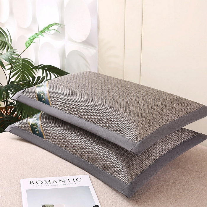 91家纺网 家纺一手货源 找家纺 小牛席业 2026新款经典款-角标霸王藤夏凉枕藤枕头冰藤枕头冰丝枕豆豆枕头 灰色