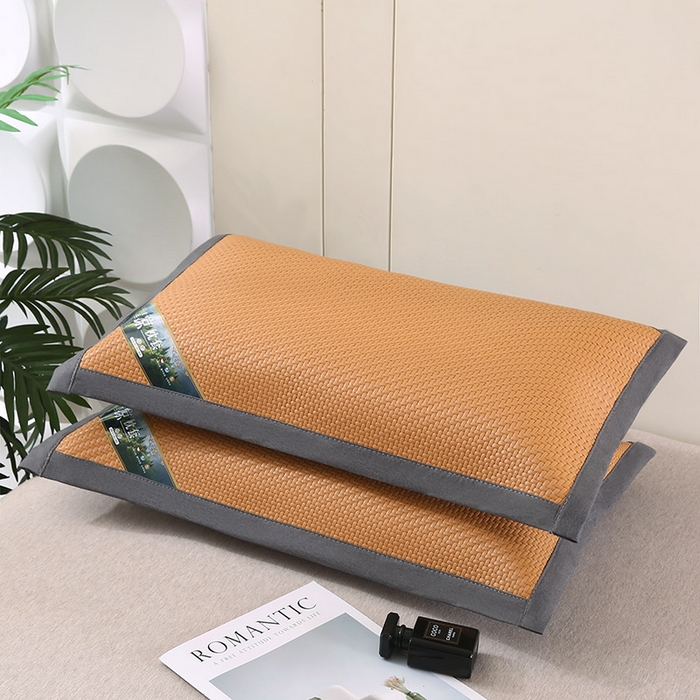 91家纺网 家纺一手货源 找家纺 小牛席业 2026新款经典款-角标霸王藤夏凉枕藤枕头冰藤枕头冰丝枕豆豆枕头 黄色