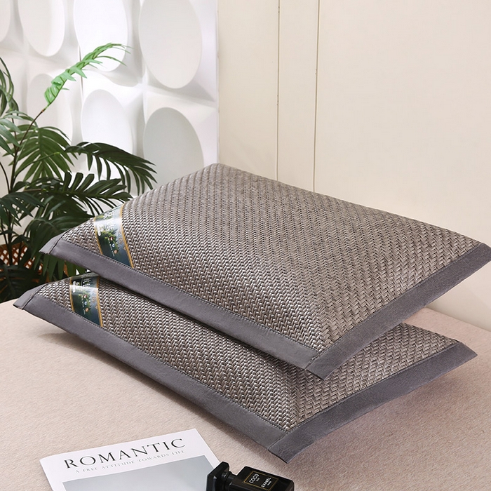 91家纺网 家纺一手货源 找家纺 小牛席业 2026新款经典款-角标霸王藤夏凉枕藤枕头冰藤枕头冰丝枕豆豆枕头 灰色