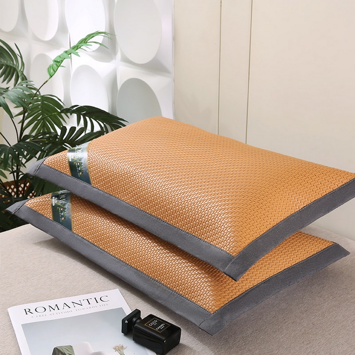 91家纺网 家纺一手货源 找家纺 小牛席业 2026新款经典款-角标霸王藤夏凉枕藤枕头冰藤枕头冰丝枕豆豆枕头 黄色