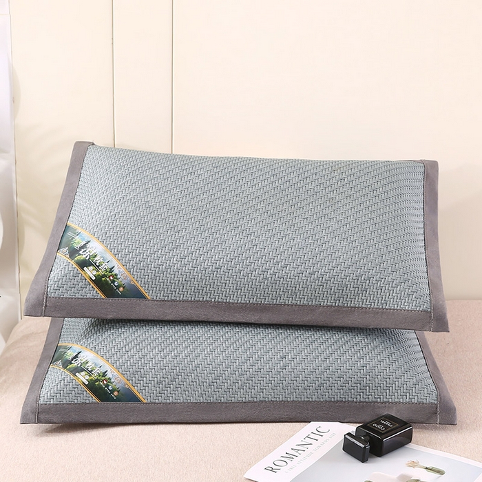 91家纺网 家纺一手货源 找家纺 小牛席业 2026新款经典款-角标霸王藤夏凉枕藤枕头冰藤枕头冰丝枕豆豆枕头 蓝色