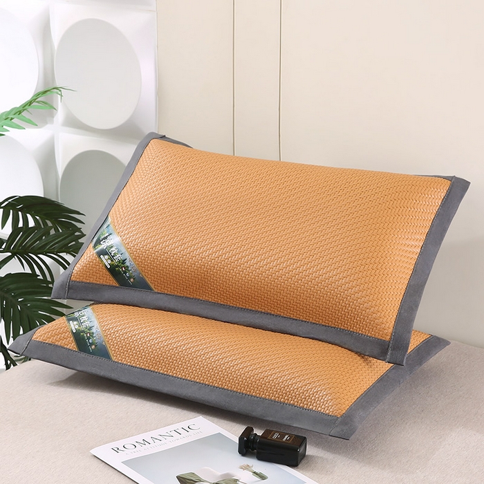 91家纺网 家纺一手货源 找家纺 小牛席业 2026新款经典款-角标霸王藤夏凉枕藤枕头冰藤枕头冰丝枕豆豆枕头 黄色