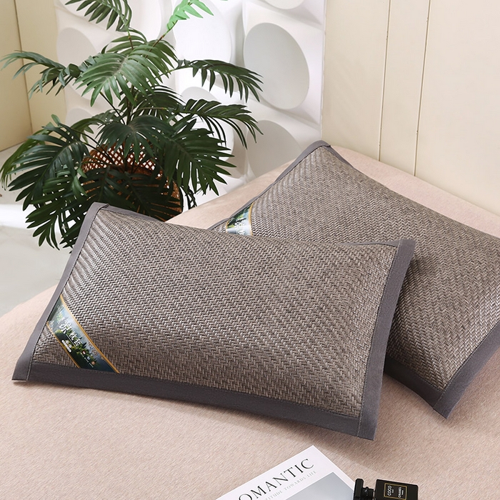 91家纺网 家纺一手货源 找家纺 小牛席业 2026新款经典款-角标霸王藤夏凉枕藤枕头冰藤枕头冰丝枕豆豆枕头 灰色