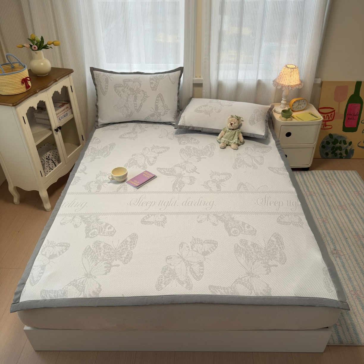 91家纺网 家纺一手货源 找家纺 亿梵家居 2026春夏新款冰豆豆PE高分子凉席 蝶舞