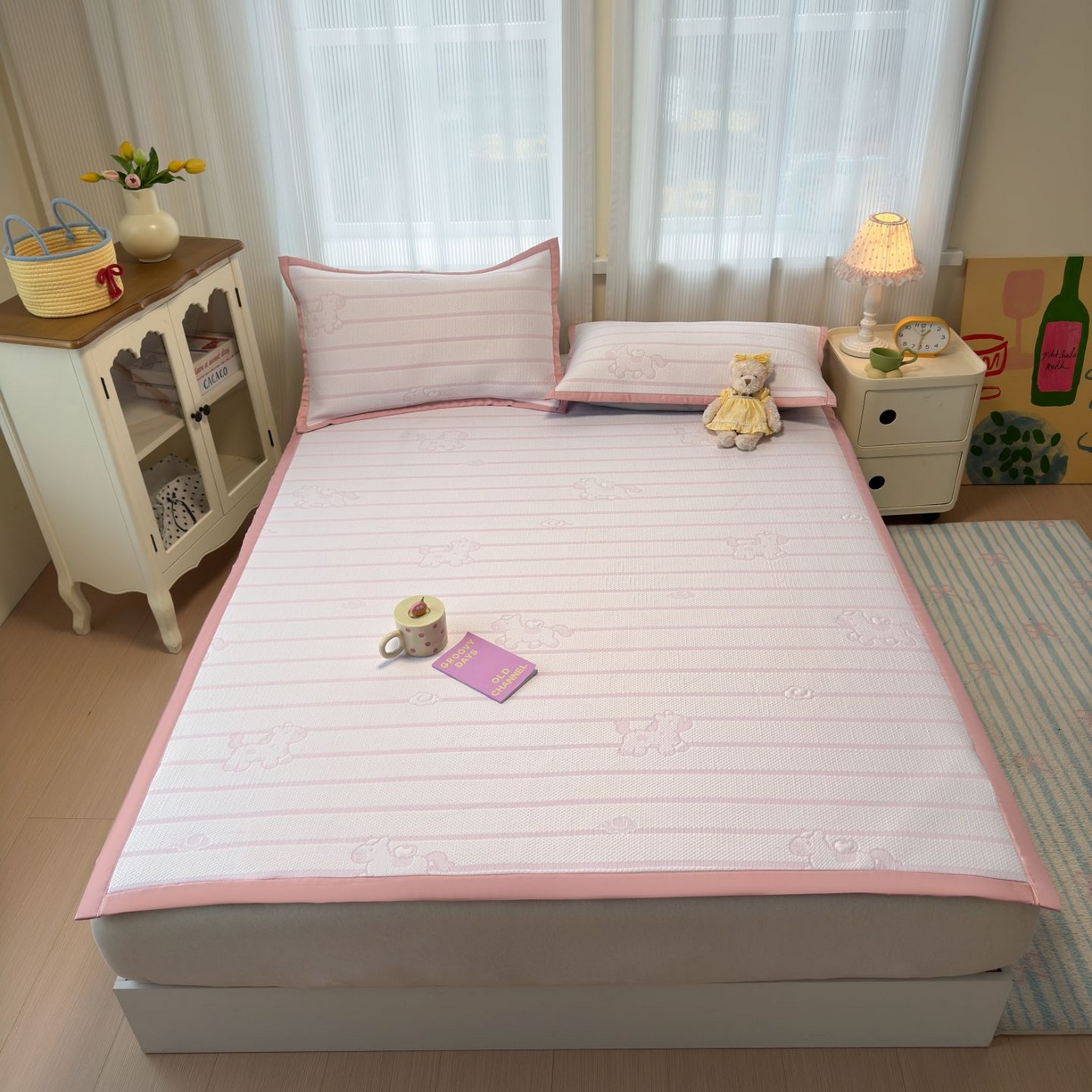 91家纺网 家纺一手货源 找家纺 亿梵家居 2026春夏新款冰豆豆PE高分子凉席 幸运小马-粉