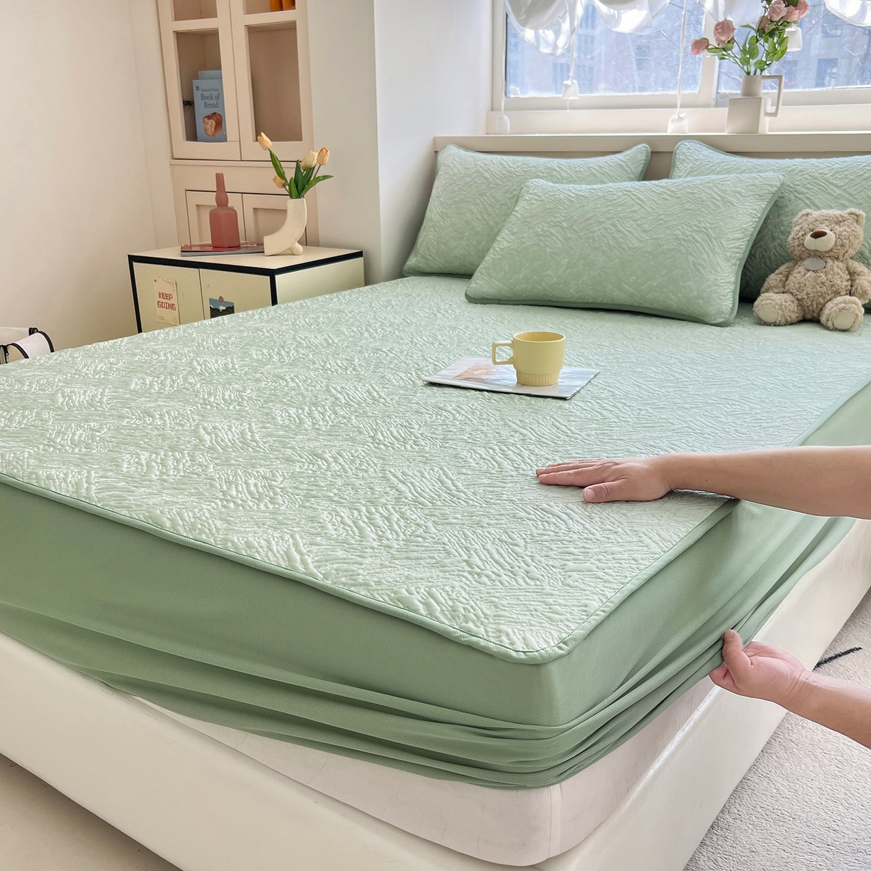 91家纺网 家纺一手货源 找家纺 （总）能好家纺 2026新款高分子PE冰豆豆凉席床笠款