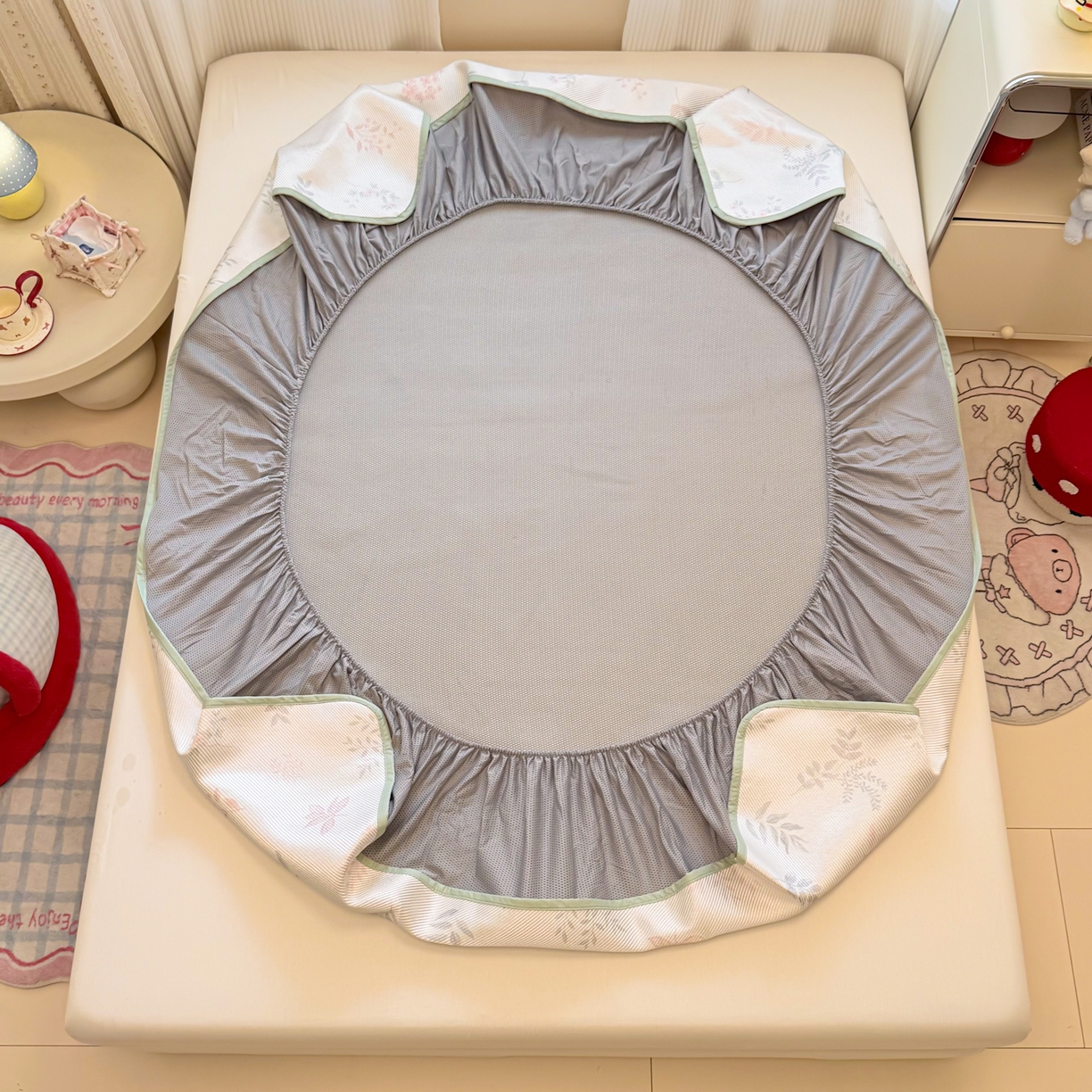 91家纺网 家纺一手货源 找家纺 慕尚家纺 2026新款清新凉感冰藤席床笠款 情人草