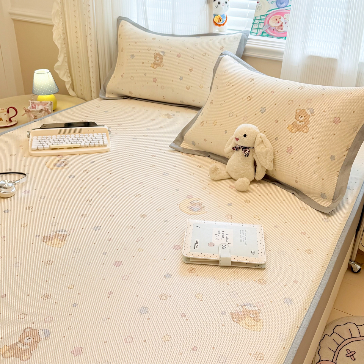 91家纺网 家纺一手货源 找家纺 慕尚家纺 2026新款清新凉感冰藤席床笠款 星星熊