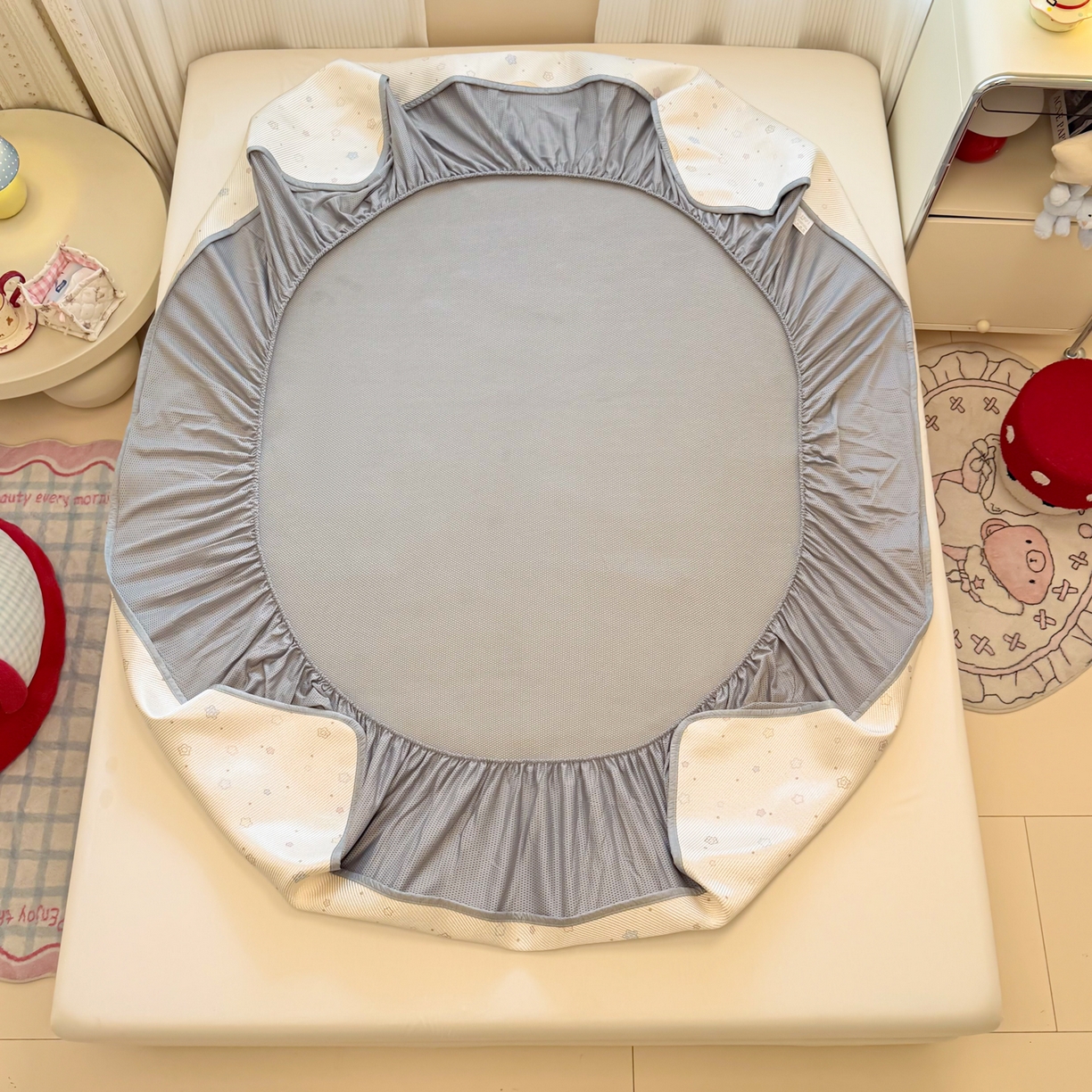 91家纺网 家纺一手货源 找家纺 慕尚家纺 2026新款清新凉感冰藤席床笠款 星星熊