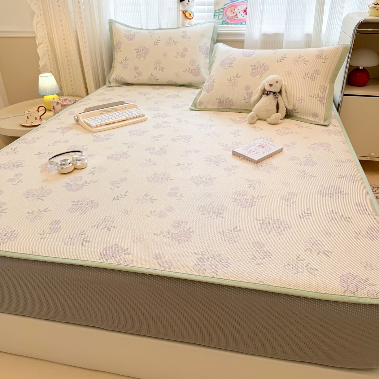 91家纺网 家纺一手货源 找家纺 慕尚家纺 2026新款清新凉感冰藤席床笠款 紫气东来