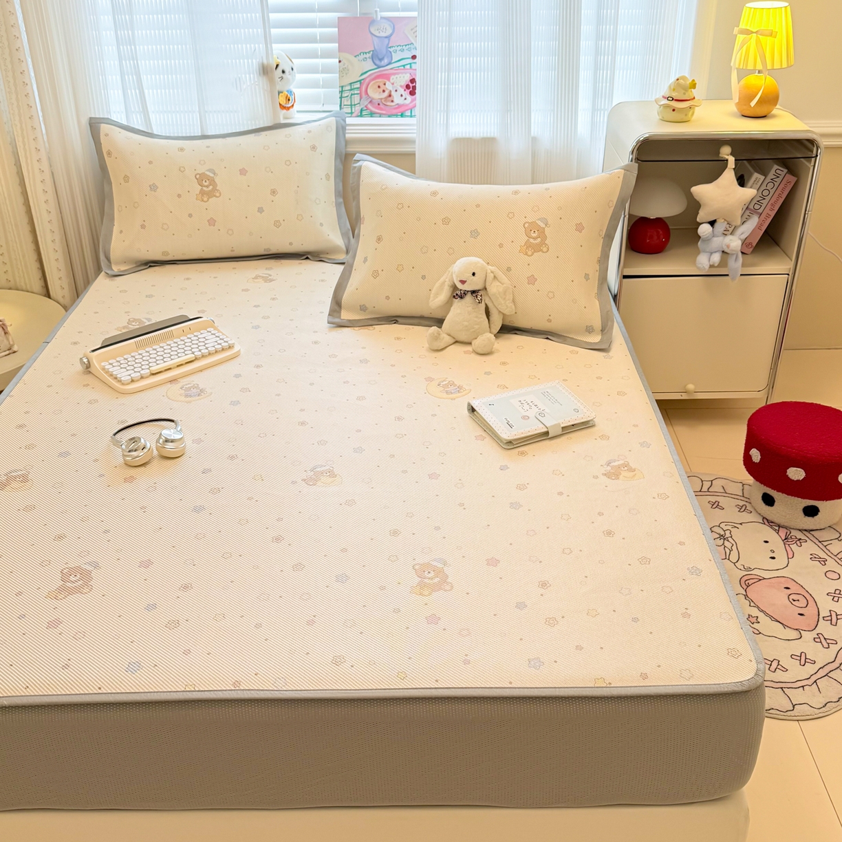 91家纺网 家纺一手货源 找家纺 慕尚家纺 2026新款清新凉感冰藤席床笠款 星星熊