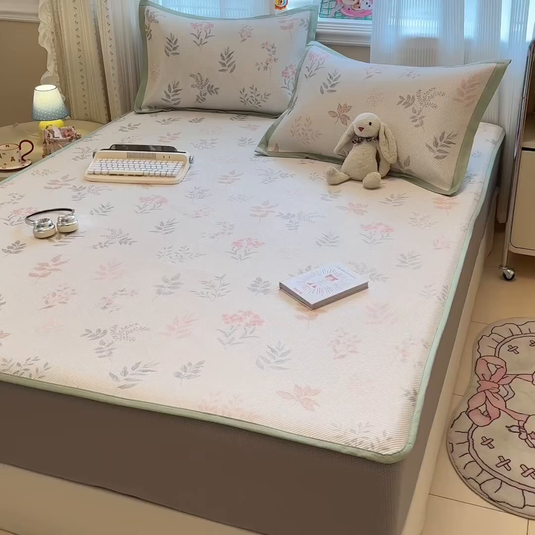 91家纺网 家纺一手货源 找家纺 慕尚家纺 2026新款清新凉感冰藤席床笠款 情人草