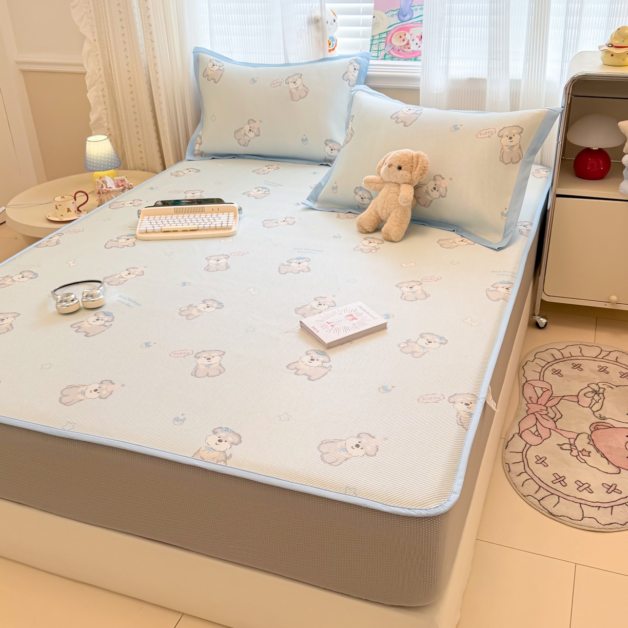 91家纺网 家纺一手货源 找家纺 慕尚家纺 2026新款清新凉感冰藤席床笠款 开心约克