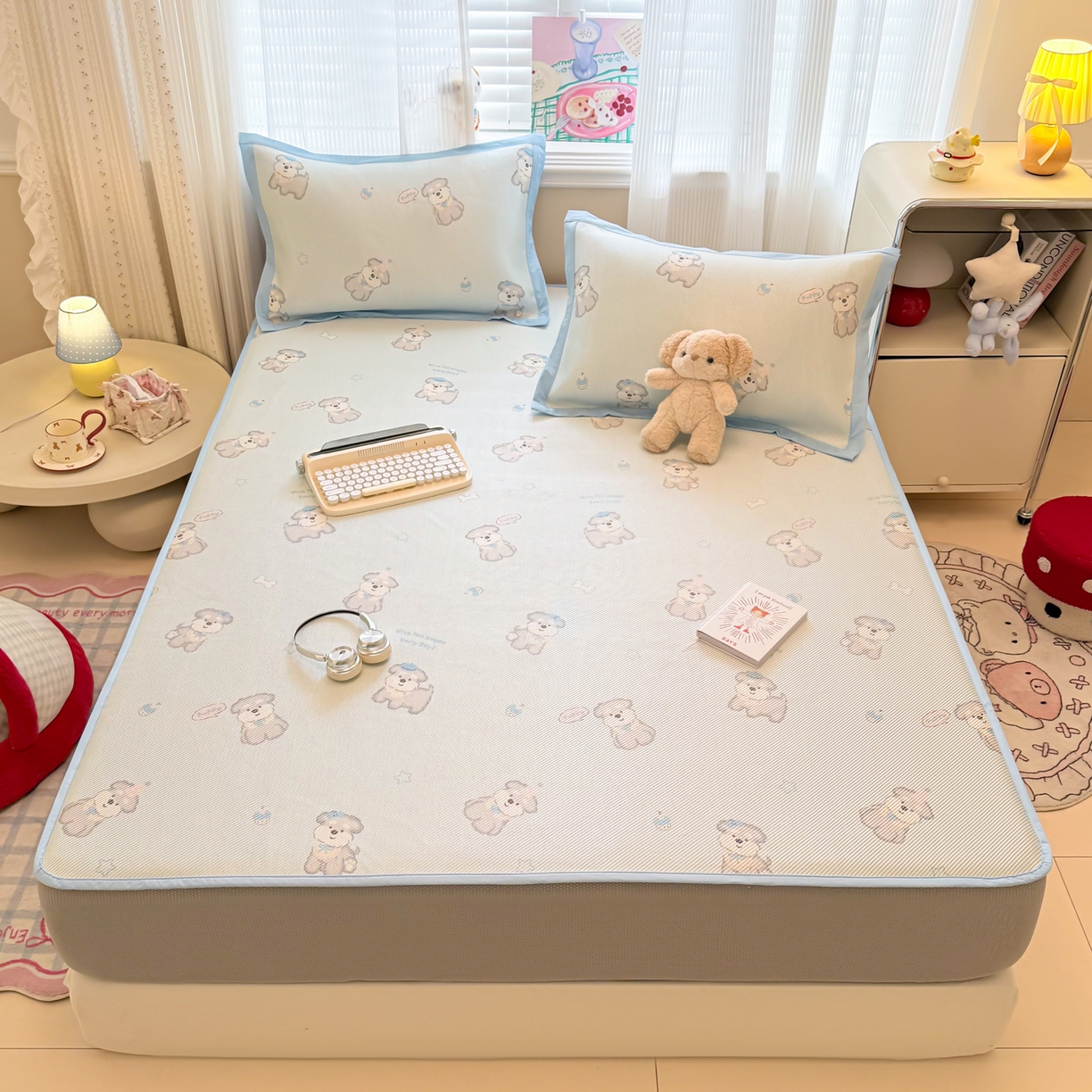 91家纺网 家纺一手货源 找家纺 慕尚家纺 2026新款清新凉感冰藤席床笠款 开心约克