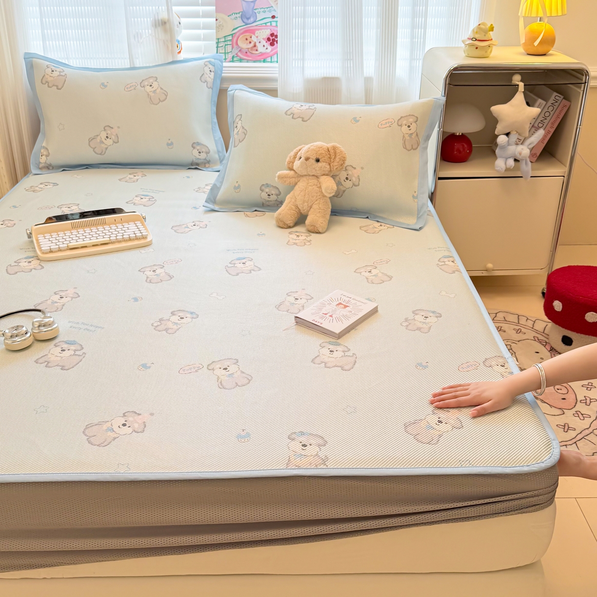 91家纺网 家纺一手货源 找家纺 慕尚家纺 2026新款清新凉感冰藤席床笠款 开心约克