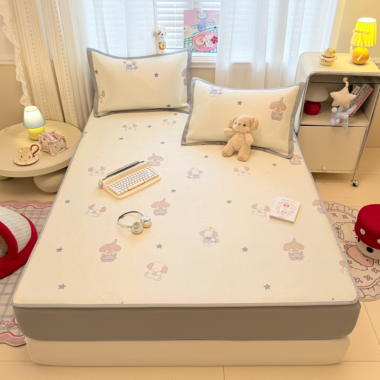 91家纺网 家纺一手货源 找家纺 慕尚家纺 2026新款清新凉感冰藤席床笠款 小毛球