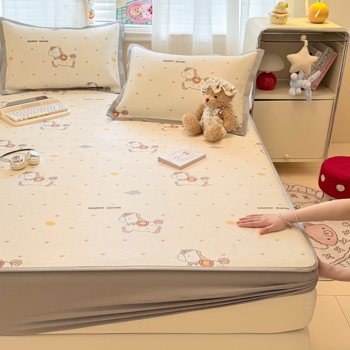 91家纺网 家纺一手货源 找家纺 慕尚家纺 2026新款清新凉感冰藤席床笠款 马踏祥光