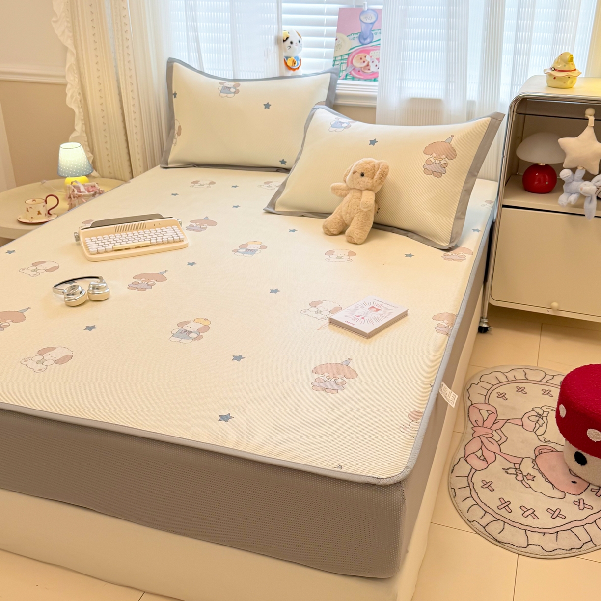 91家纺网 家纺一手货源 找家纺 慕尚家纺 2026新款清新凉感冰藤席床笠款 小毛球