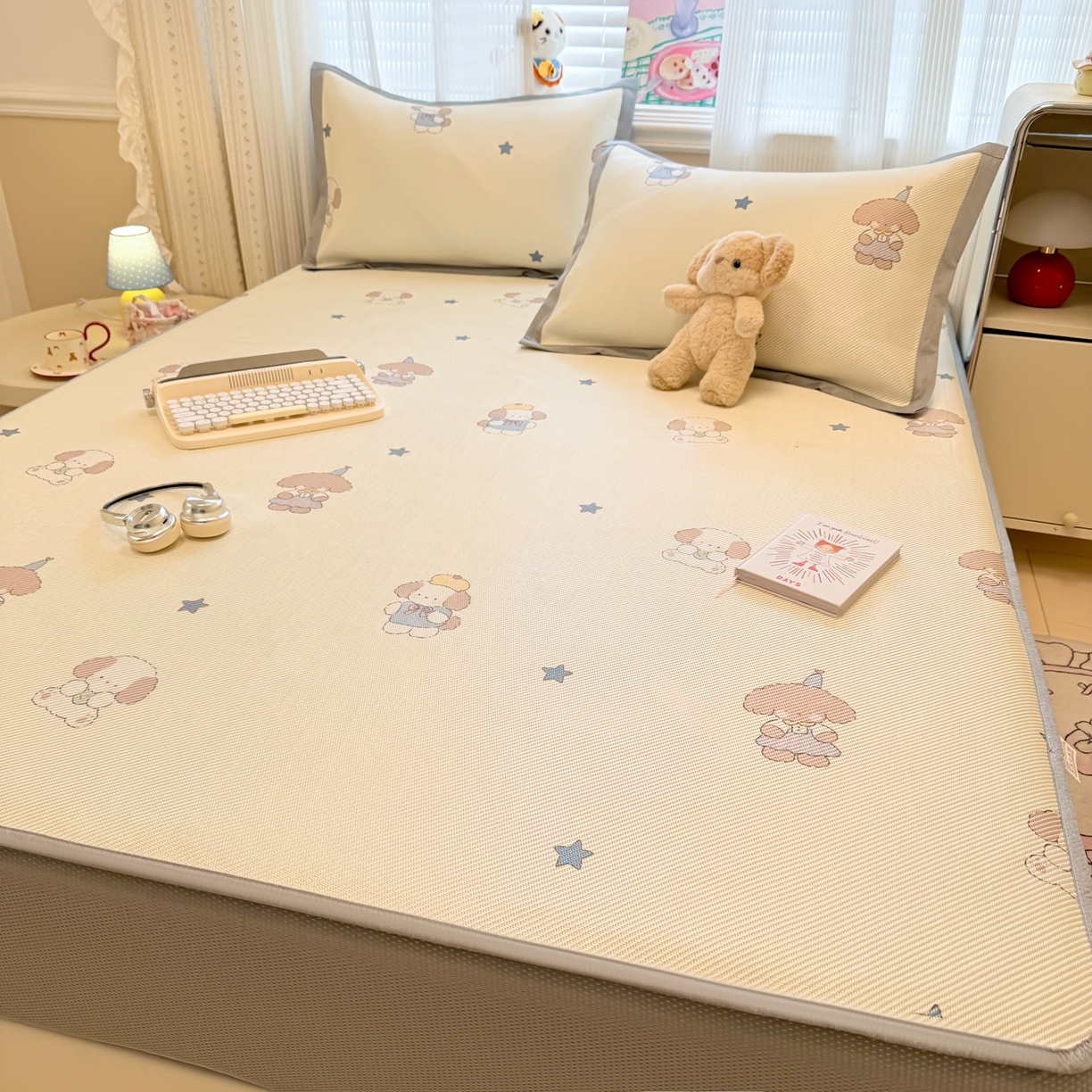 91家纺网 家纺一手货源 找家纺 慕尚家纺 2026新款清新凉感冰藤席床笠款 小毛球