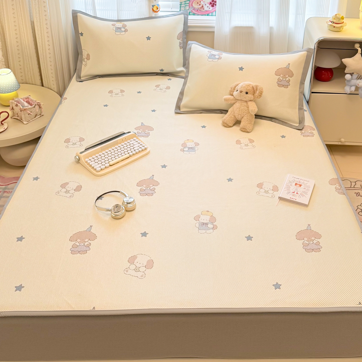 91家纺网 家纺一手货源 找家纺 慕尚家纺 2026新款清新凉感冰藤席床笠款 小毛球