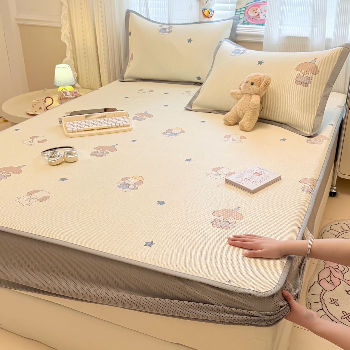 慕尚家纺 2026新款清新凉感冰藤席床笠款 小毛球