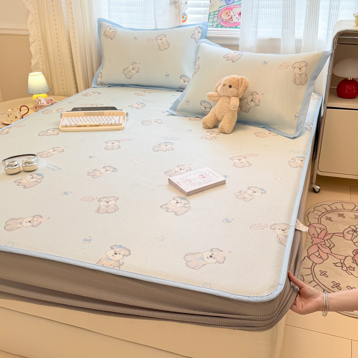 91家纺网 家纺一手货源 找家纺 慕尚家纺 2026新款清新凉感冰藤席床笠款 开心约克