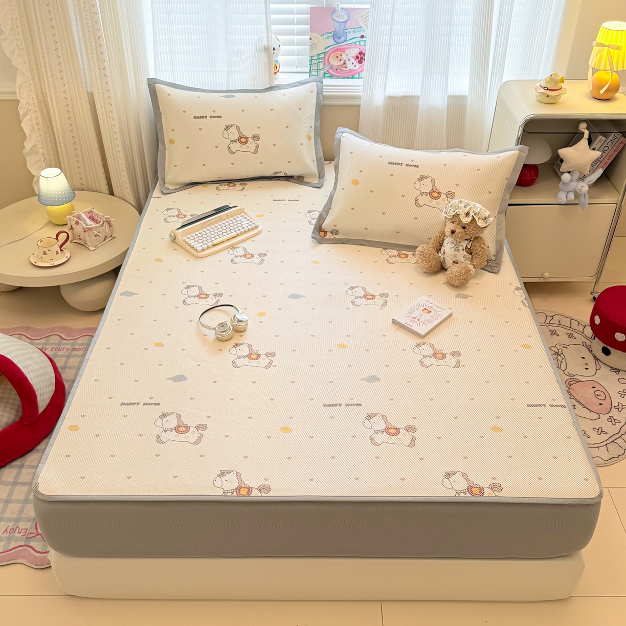 91家纺网 家纺一手货源 找家纺 慕尚家纺 2026新款清新凉感冰藤席床笠款 马踏祥光