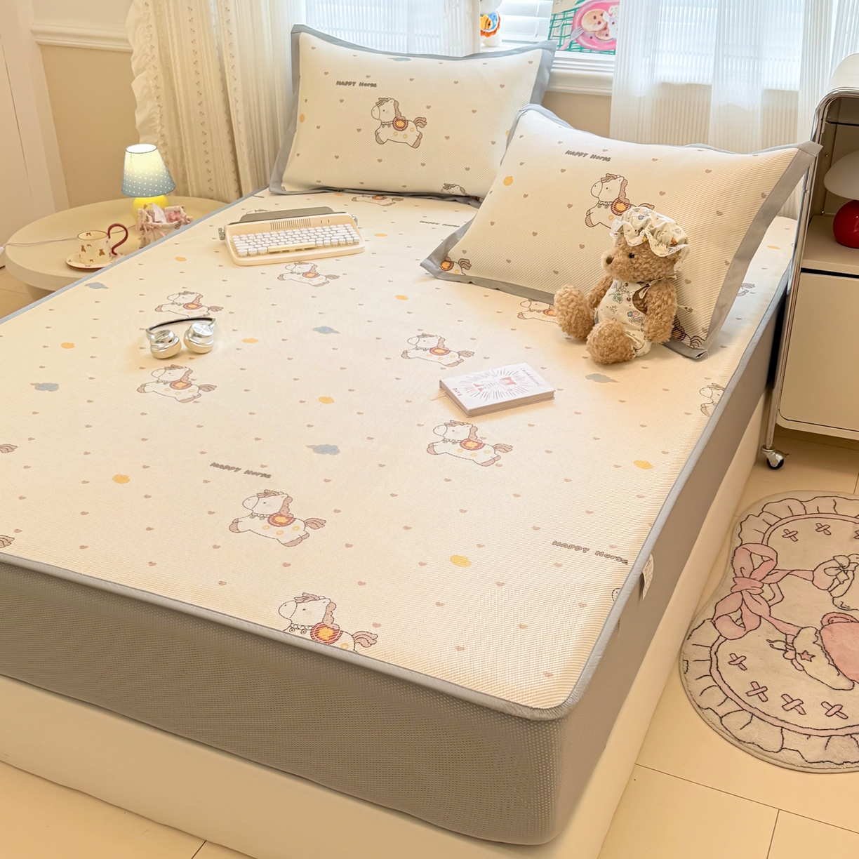 91家纺网 家纺一手货源 找家纺 慕尚家纺 2026新款清新凉感冰藤席床笠款 马踏祥光