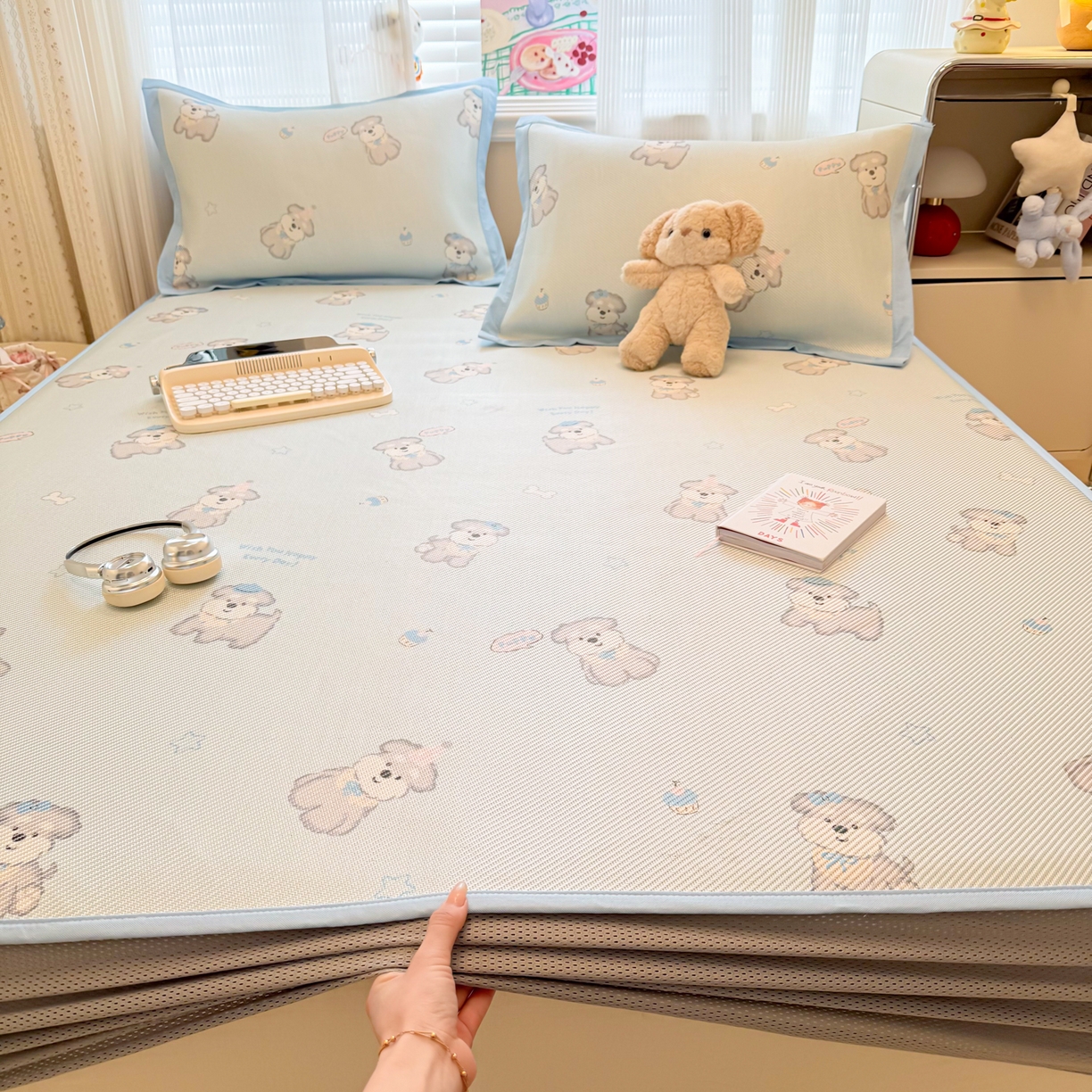 91家纺网 家纺一手货源 找家纺 慕尚家纺 2026新款清新凉感冰藤席床笠款 开心约克