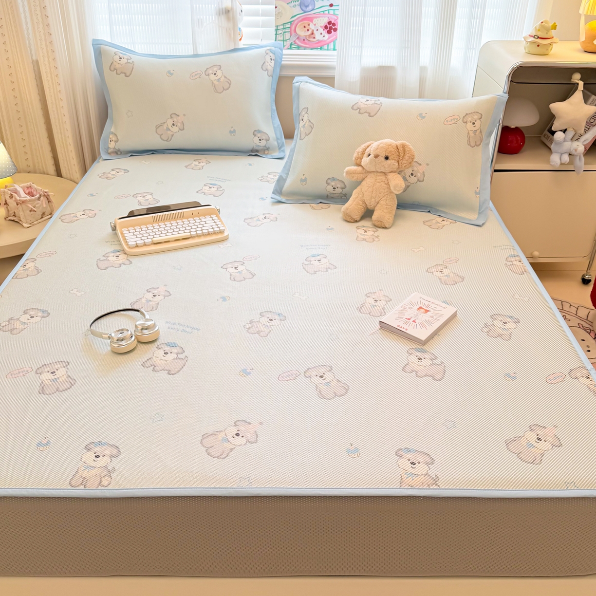 91家纺网 家纺一手货源 找家纺 慕尚家纺 2026新款清新凉感冰藤席床笠款 开心约克