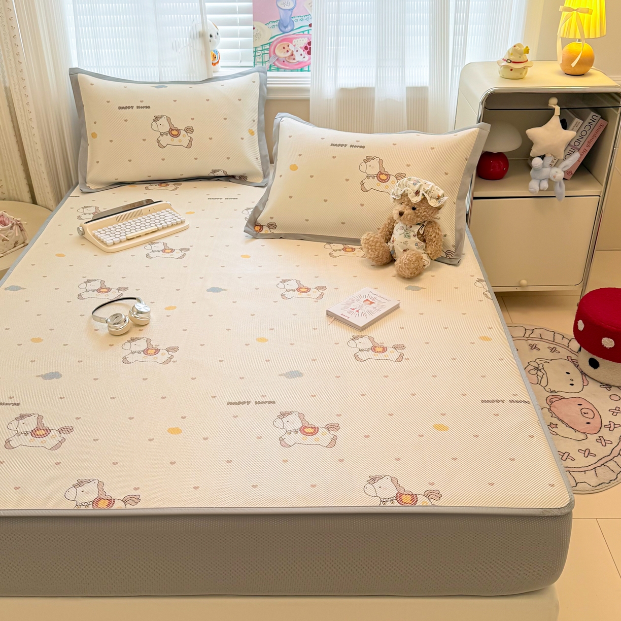 91家纺网 家纺一手货源 找家纺 慕尚家纺 2026新款清新凉感冰藤席床笠款 马踏祥光