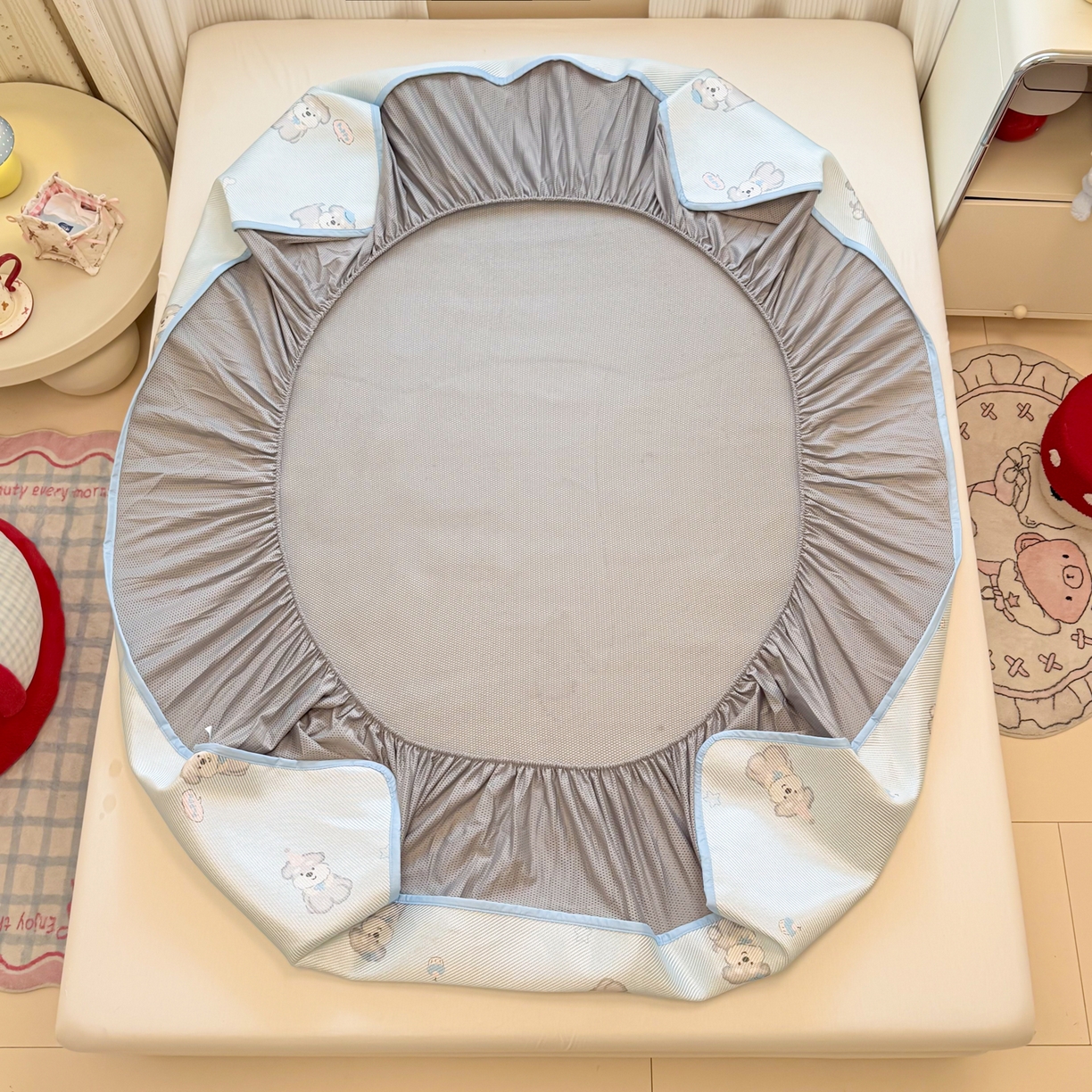 91家纺网 家纺一手货源 找家纺 慕尚家纺 2026新款清新凉感冰藤席床笠款 开心约克