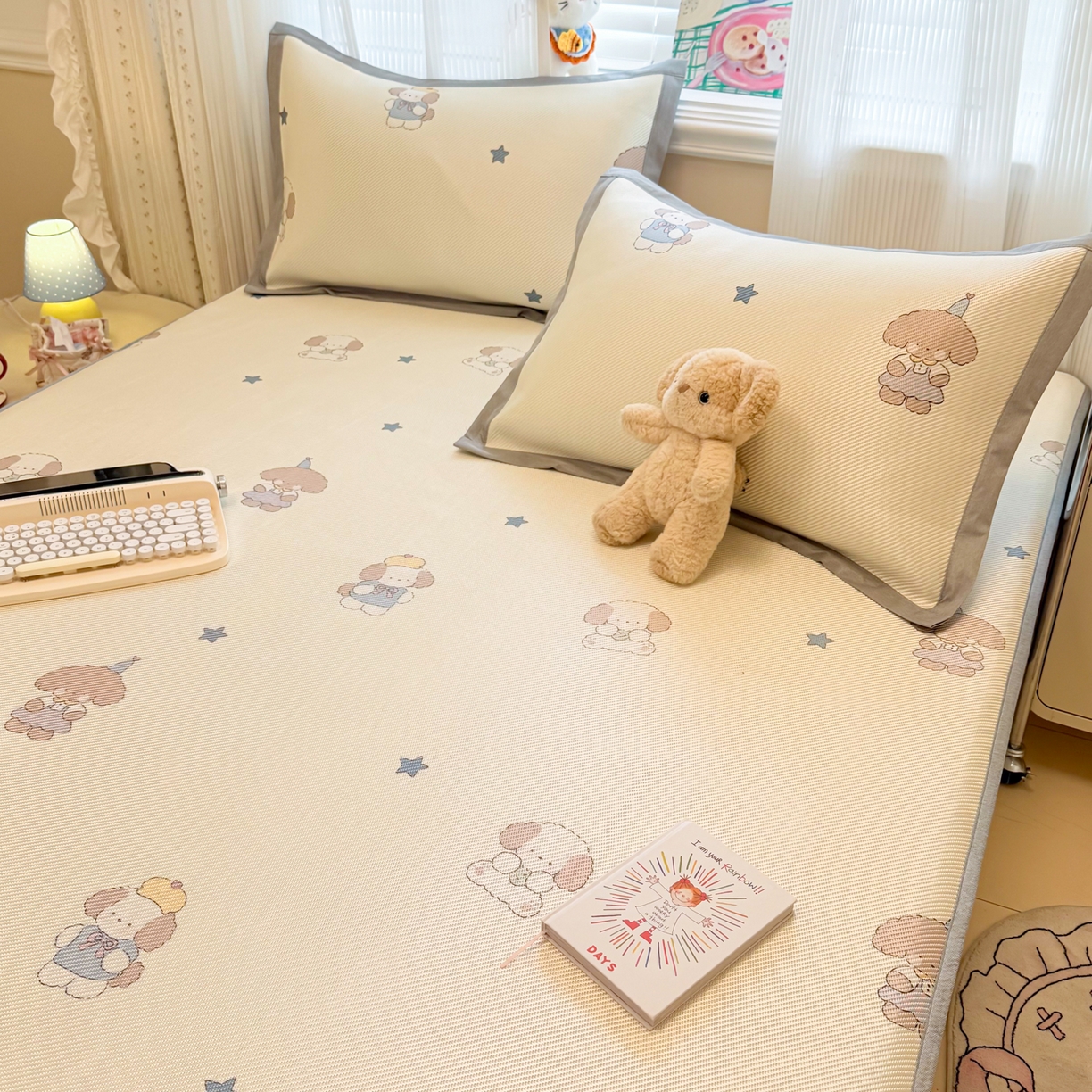 91家纺网 家纺一手货源 找家纺 慕尚家纺 2026新款清新凉感冰藤席床笠款 小毛球