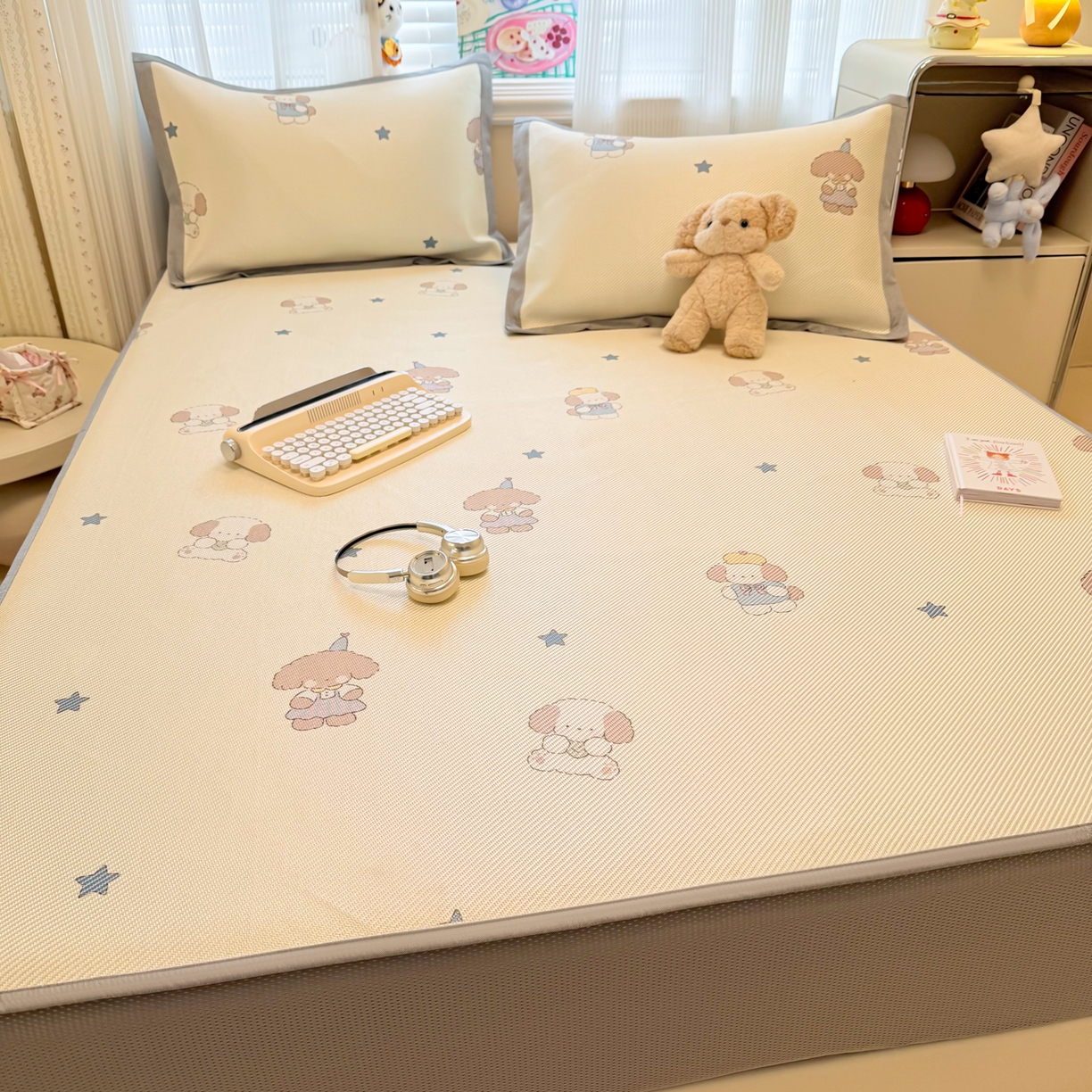 91家纺网 家纺一手货源 找家纺 慕尚家纺 2026新款清新凉感冰藤席床笠款 小毛球