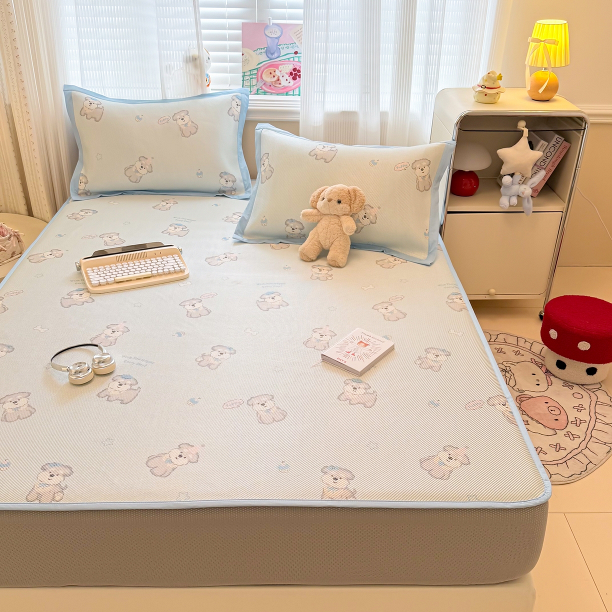 91家纺网 家纺一手货源 找家纺 慕尚家纺 2026新款清新凉感冰藤席床笠款 开心约克