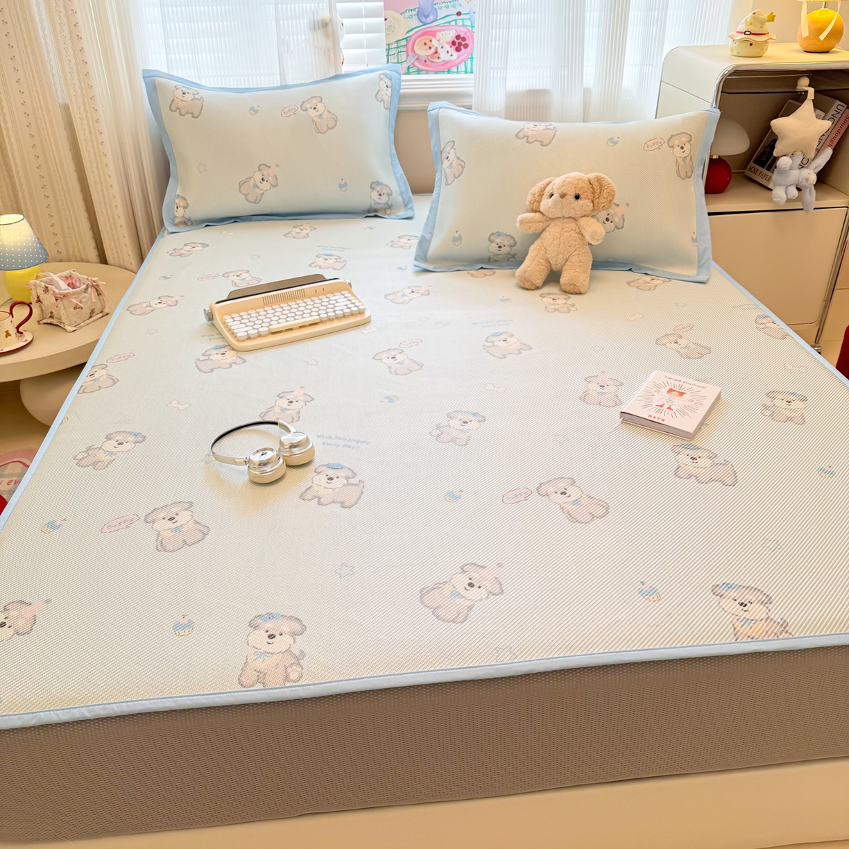 91家纺网 家纺一手货源 找家纺 慕尚家纺 2026新款清新凉感冰藤席床笠款 开心约克