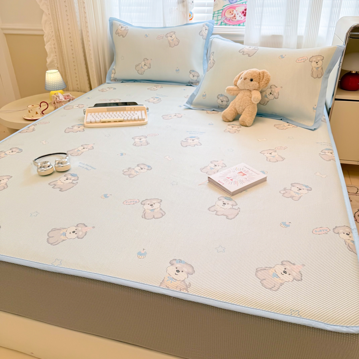 91家纺网 家纺一手货源 找家纺 慕尚家纺 2026新款清新凉感冰藤席床笠款 开心约克