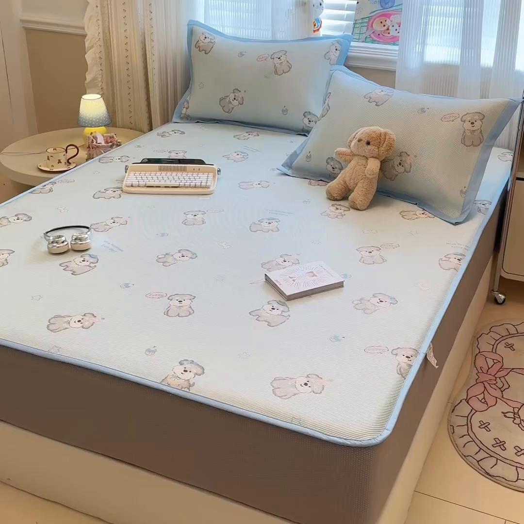 91家纺网 家纺一手货源 找家纺 慕尚家纺 2026新款清新凉感冰藤席床笠款 开心约克