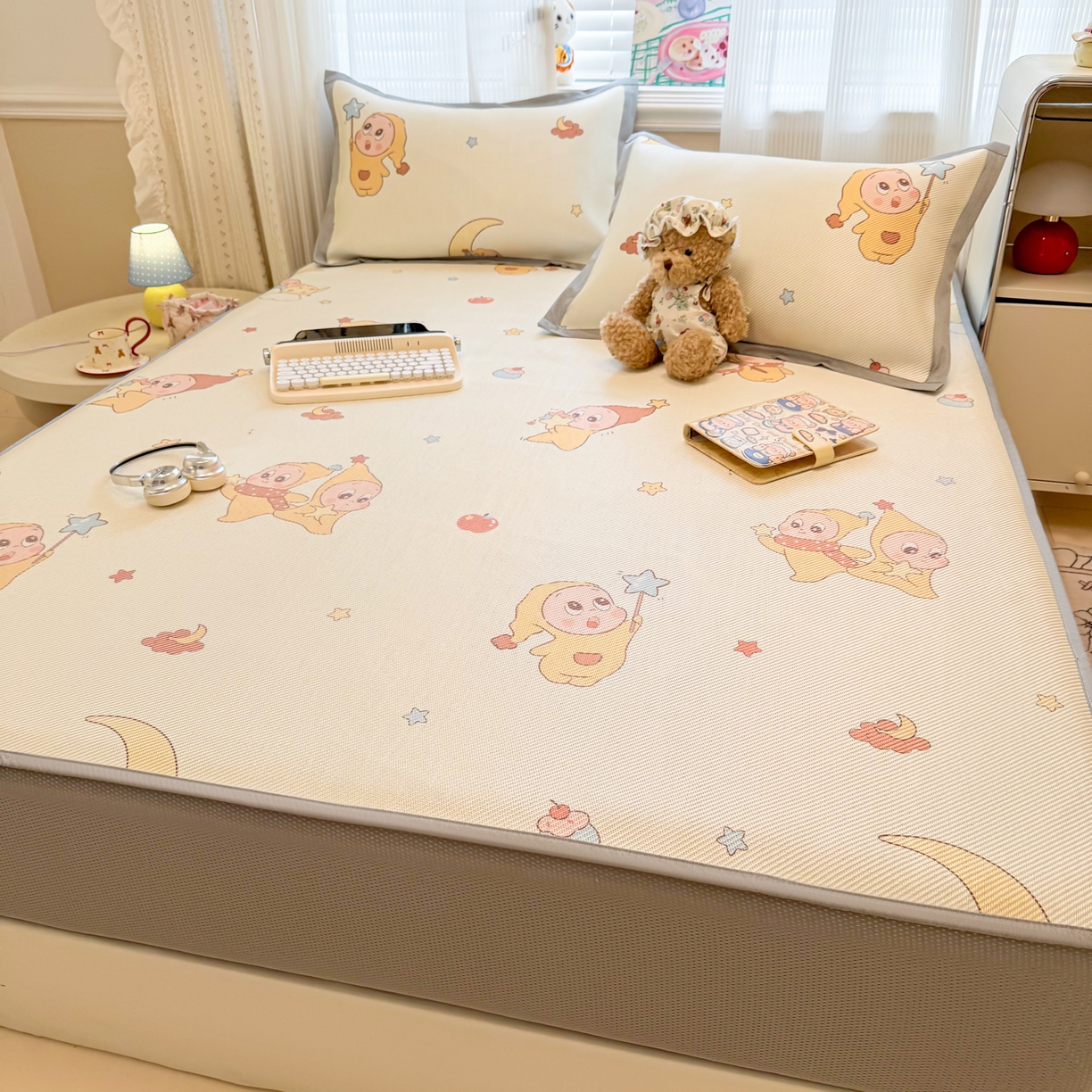 91家纺网 家纺一手货源 找家纺 慕尚家纺 2026新款清新凉感冰藤席床笠款 天使星仔