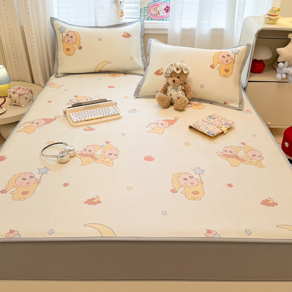 91家纺网 家纺一手货源 找家纺 慕尚家纺 2026新款清新凉感冰藤席床笠款 天使星仔