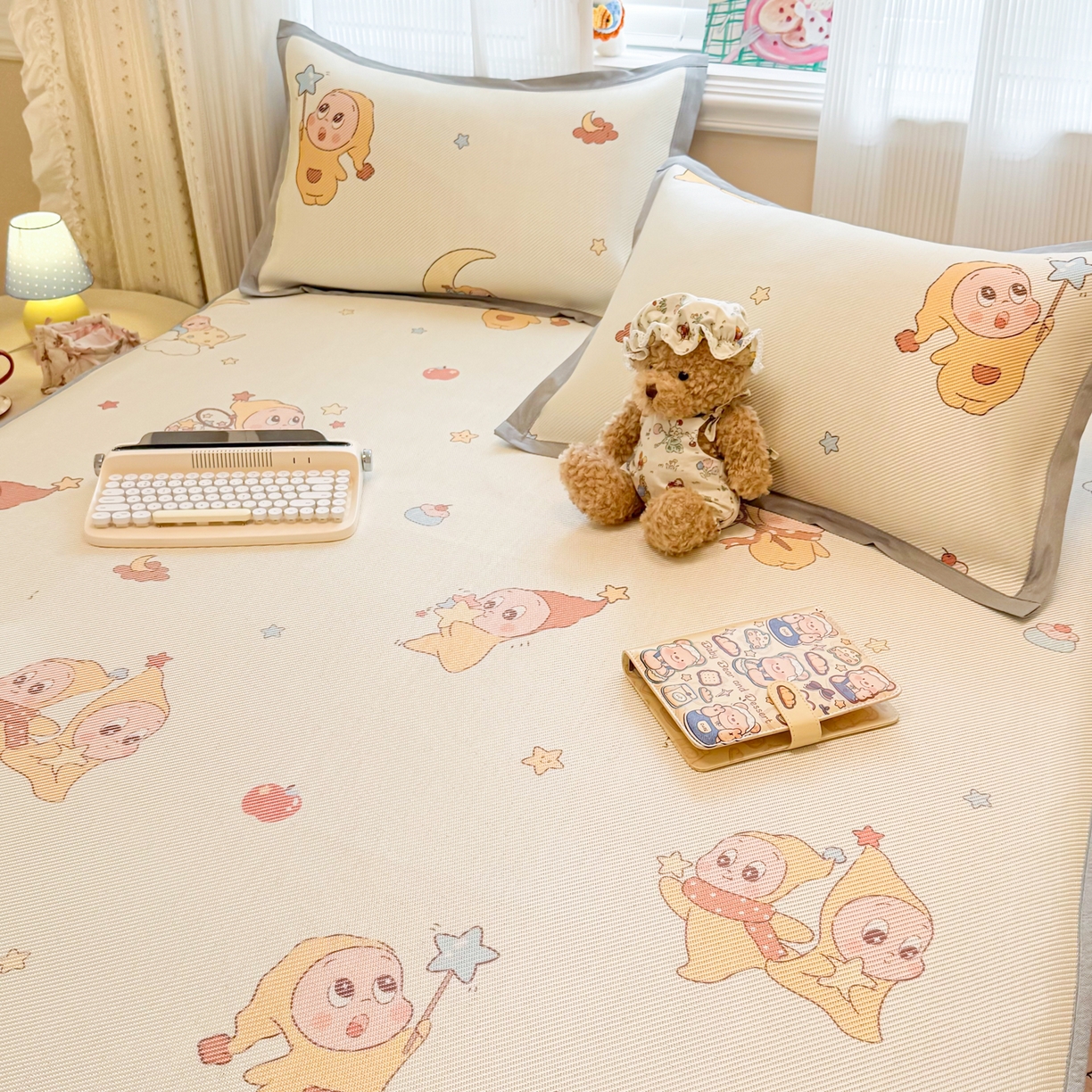 91家纺网 家纺一手货源 找家纺 慕尚家纺 2026新款清新凉感冰藤席床笠款 天使星仔