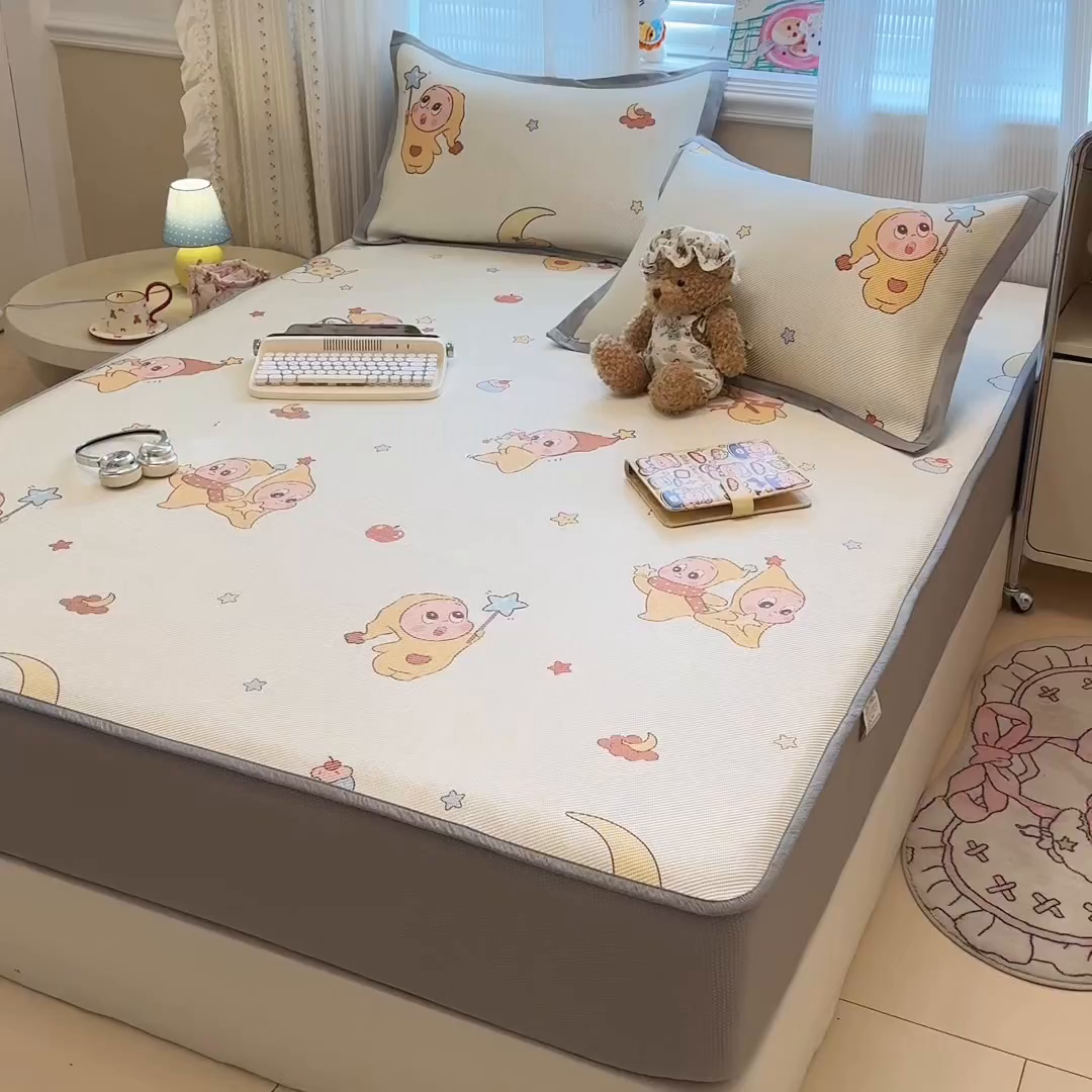 91家纺网 家纺一手货源 找家纺 慕尚家纺 2026新款清新凉感冰藤席床笠款 天使星仔