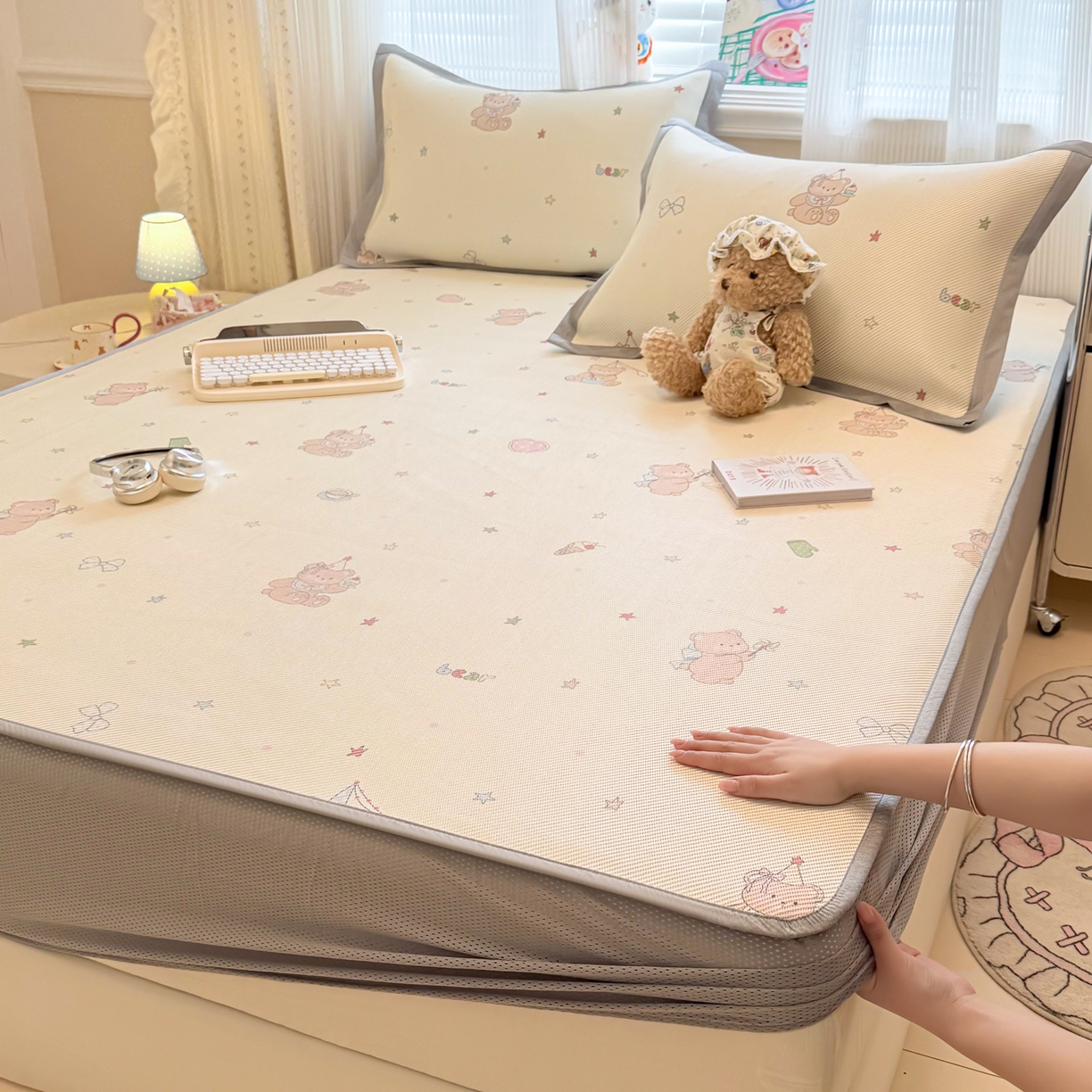 慕尚家纺 2026新款清新凉感冰藤席床笠款 魔法小熊