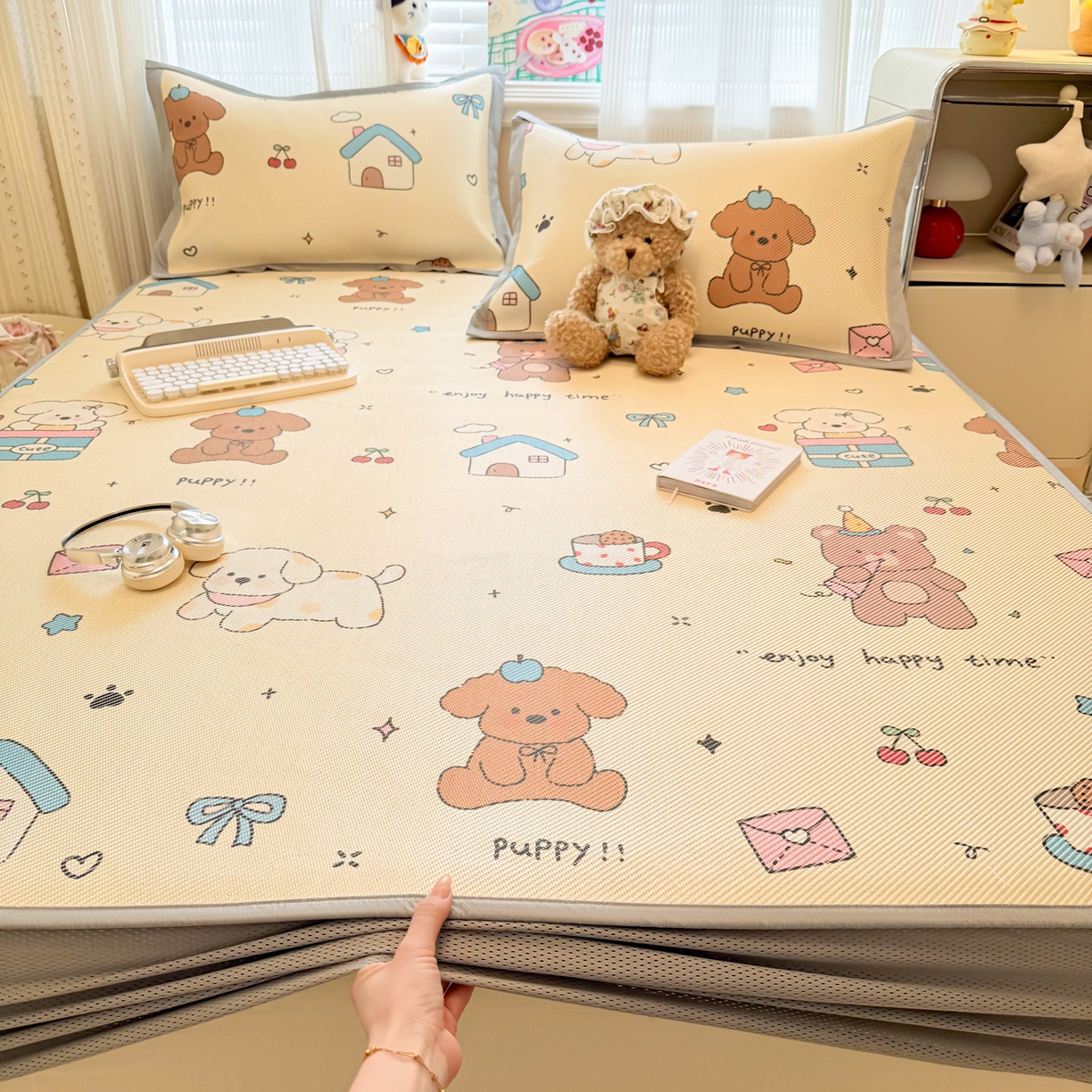 91家纺网 家纺一手货源 找家纺 慕尚家纺 2026新款清新凉感冰藤席床笠款 小福气