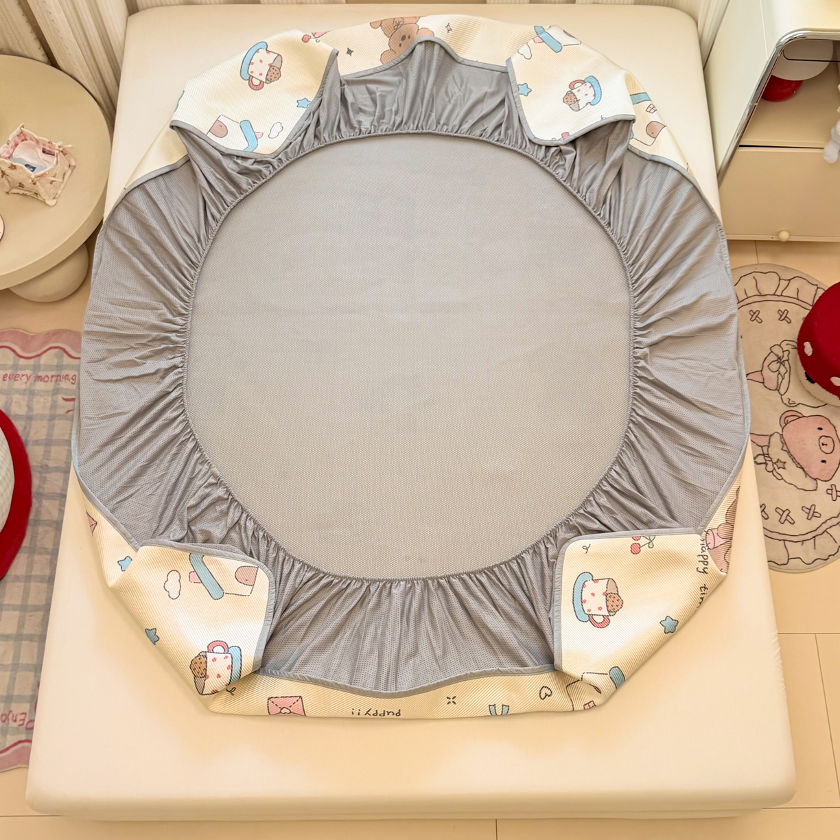 91家纺网 家纺一手货源 找家纺 慕尚家纺 2026新款清新凉感冰藤席床笠款 小福气