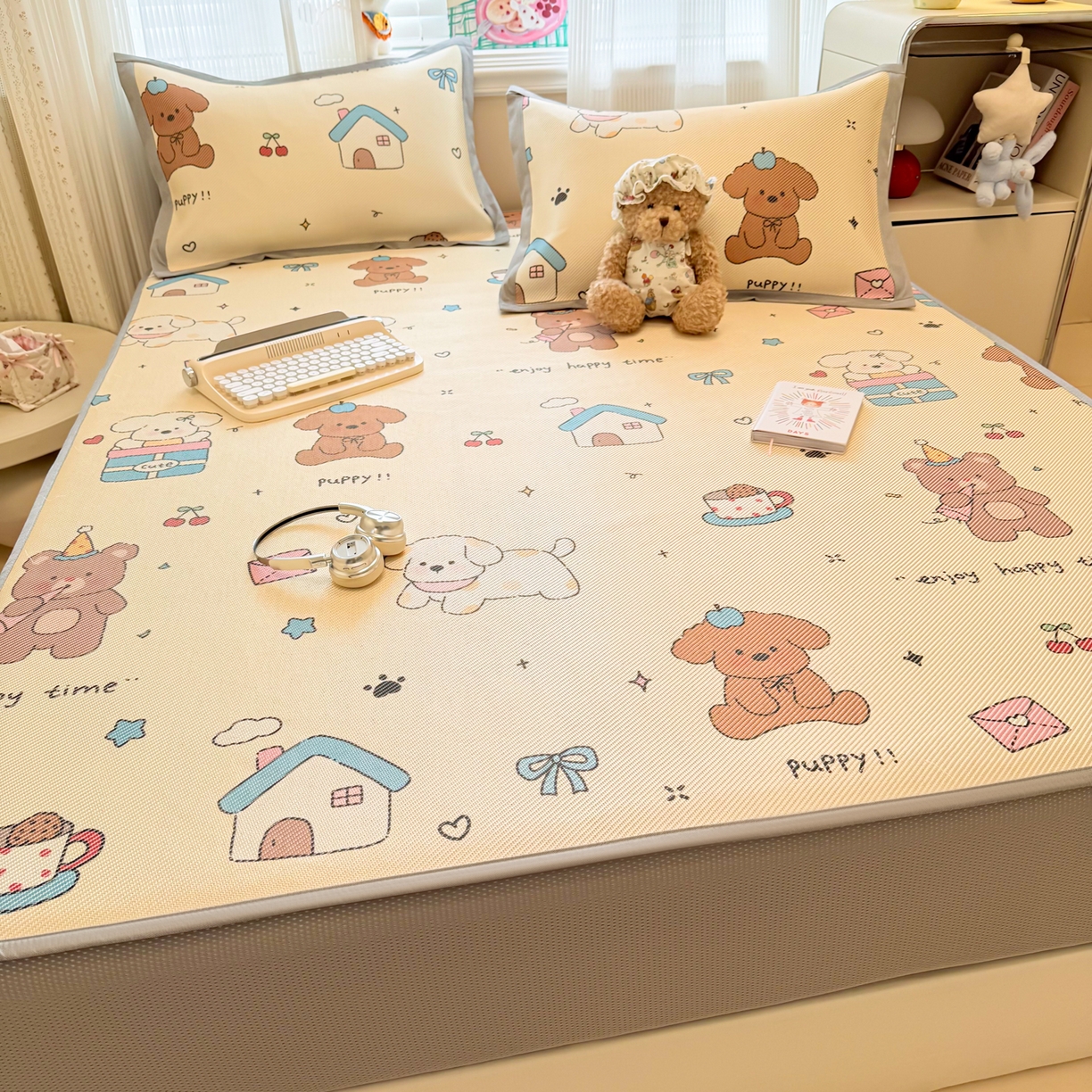 91家纺网 家纺一手货源 找家纺 慕尚家纺 2026新款清新凉感冰藤席床笠款 小福气