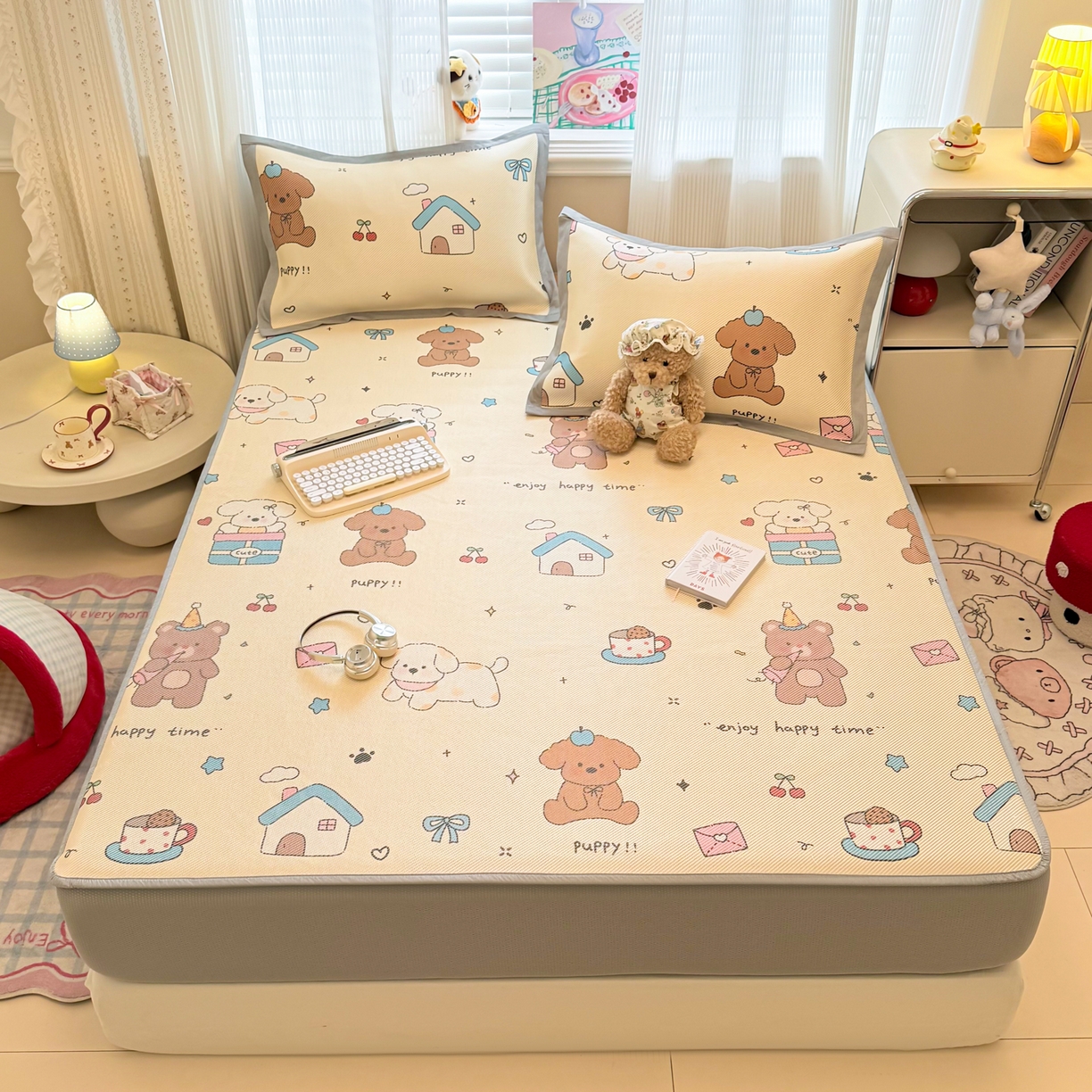 91家纺网 家纺一手货源 找家纺 慕尚家纺 2026新款清新凉感冰藤席床笠款 小福气