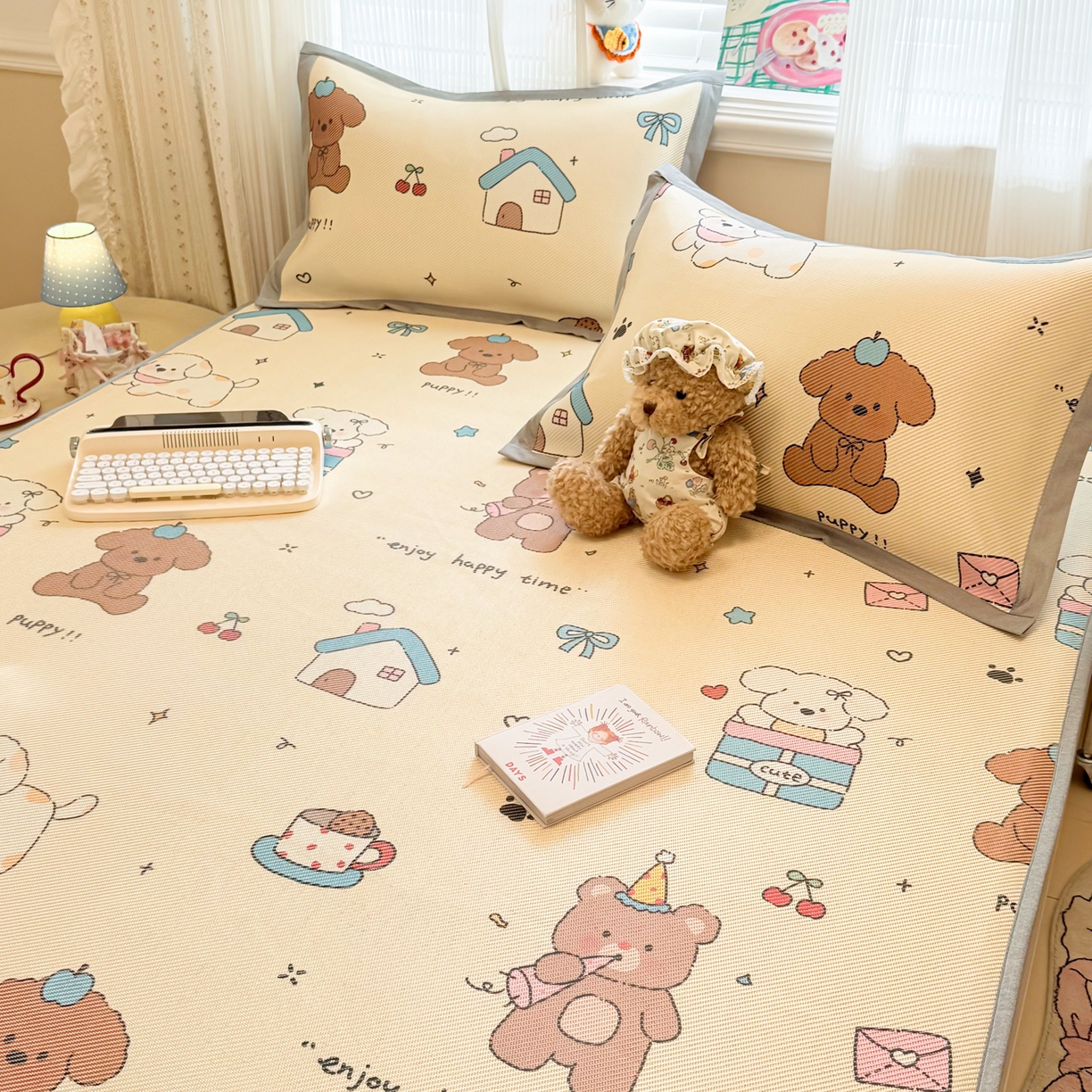 91家纺网 家纺一手货源 找家纺 慕尚家纺 2026新款清新凉感冰藤席床笠款 小福气