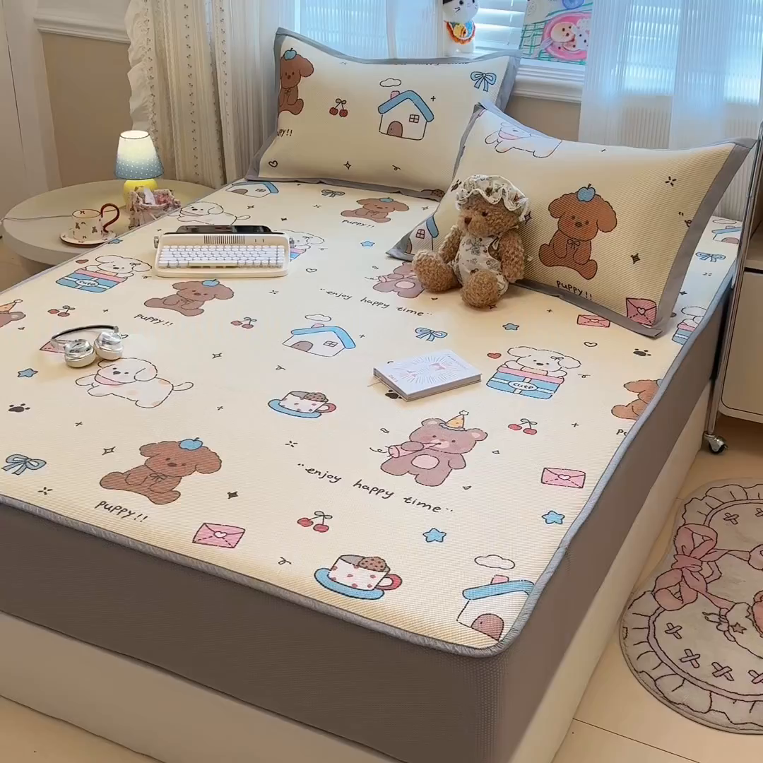 91家纺网 家纺一手货源 找家纺 慕尚家纺 2026新款清新凉感冰藤席床笠款 小福气